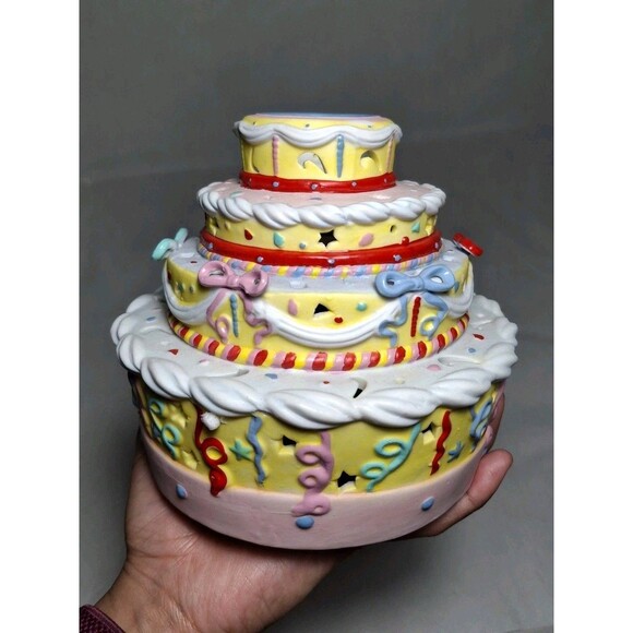 Retired PartyLite Celebration Cake Tealight Candle Holder Ceramic 7.5" - Picture 7 of 10